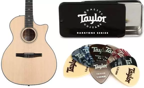 Taylor 314ce-N Нейлоновая акусто-электрическая гитара - комплект из натуральной ситхинской ели с медиаторами серии Taylor DarkTone C302002103800032093=1 2600=1