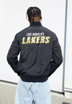 Team Nba Los Angeles Lakers Script Bomber Jacket New Era, цвет black/gold-coloured
