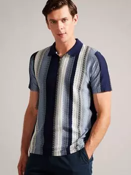 Ted Baker Walraf Рубашка-поло на молнии с фактурной полоской, синий/мульти