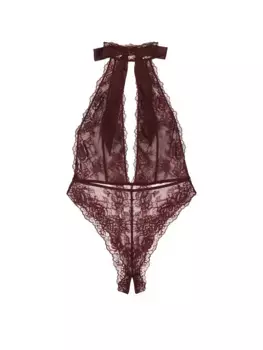 Тедди с глубоким вырезом и глубоким вырезом из розового кружева с лямкой на бретельках боди Very Sexy, бордовый/коричневый