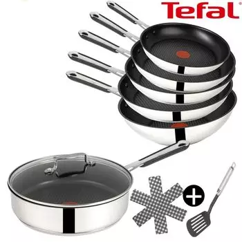 Tefal E30 Набор сковород Джейми Оливера индукционный, 9 предметов -SET19- сотейник с крышкой 25 см, вок с крышкой 28 см, сковорода 28см, 24см, 20см