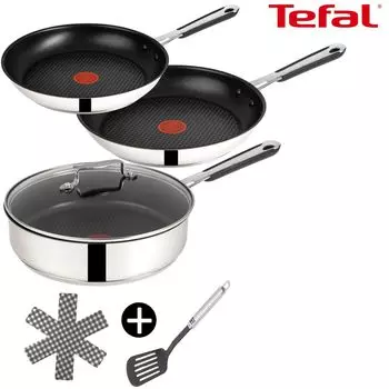 Tefal J90935 Jamie Oliver набор сковород индукция 6 предметов, сотейник с крышкой 25 см, сковорода 20 см + 26 см, сковорода, антипригарное покрытие