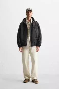 Техническая куртка с капюшоном ZARA, черный