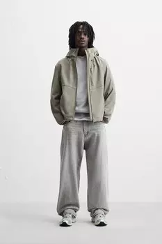 Техническая куртка с капюшоном ZARA, серо-зеленый
