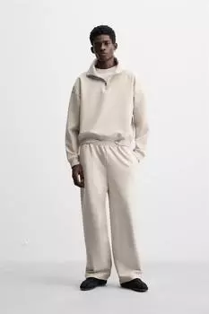 Техническая толстовка на четверть молнии ZARA, цвет Stone