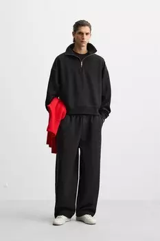 Техническая толстовка с молнией на четверть ZARA, черный