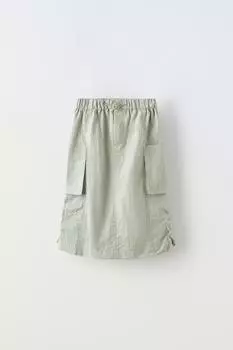 Техническая юбка с карманами и заглушкой ZARA, зеленый шалфей