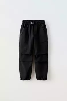 Технические парашютные брюки ZARA, черный