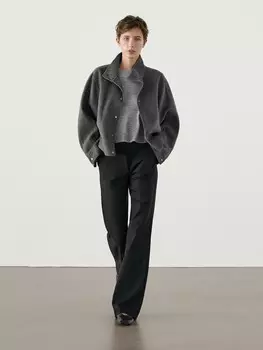 Технический расклешенный крой брюк полной длины Massimo Dutti, черный