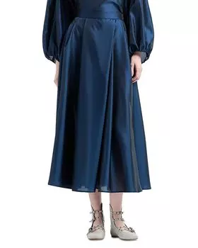 Техно-блестящая муслиновая юбка миди фасона "A-line" Emporio Armani, синий