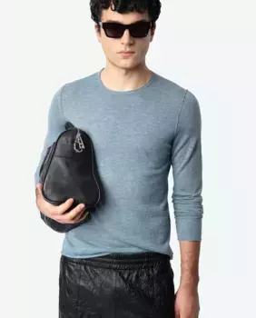 Teiss Мужской 100% кашемировой свитер с длинным рукавом из перьевого кашемира Zadig & Voltaire, синий