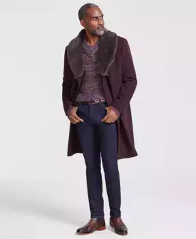 Тейлон Мужское классическое двубортное пальто цвета вино Tayion Collection, фиолетовый