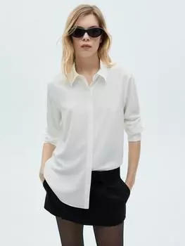 Текучая рубашка с длинным рукавом Mango, белый