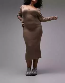 Телефонное трикотажное платье миди в форме сердца Topshop Curve