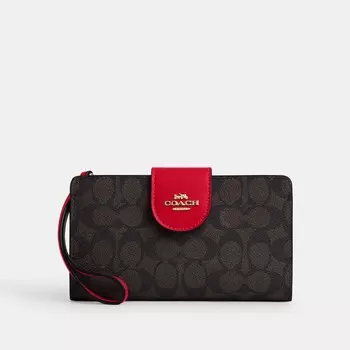 Телефонный кошелек COACH, цвет gold/walnut/bold red