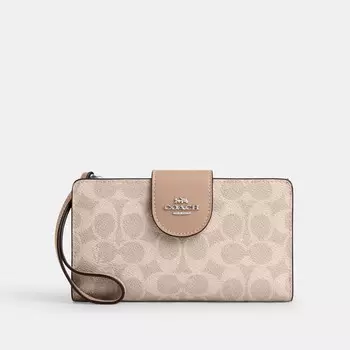 Телефонный кошелек COACH, серебряный/песочный/серо-коричневый