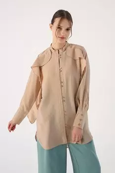 Темно-бежевая туника-рубашка с воланами ALL DAY