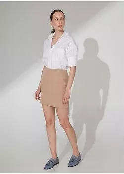 Темно-бежевая женская прямая мини-юбка с высокой талией GWADAR People By Fabrika, бежевый