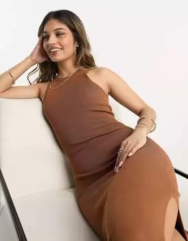 Темно-бежевое трикотажное платье миди-борцовки ASOS