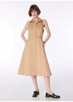 Темно-бежевое женское платье-трапеция F4SL-ELB0125 Fabrika, бежевый