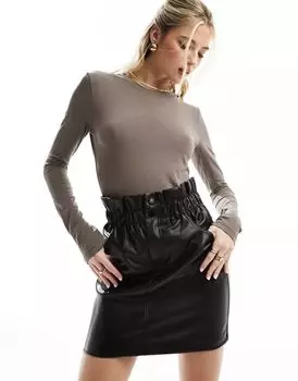 Темно-бежевый топ с круглым вырезом и длинными рукавами & Other Stories