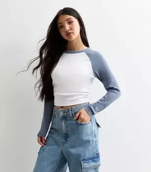 Темно-бирюзовая футболка реглан для девочек со сборками New Look, бирюзовый