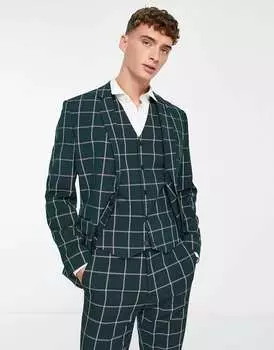 Темно-бирюзовый пиджак в клетку ASOS