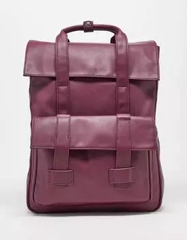Темно-бордовый рюкзак из искусственной кожи с двойным ремешком ASOS DESIGN