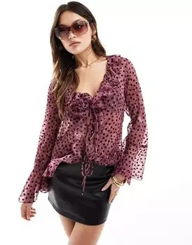 Темно-фиолетовая блузка River Island с корсетом и рюшами