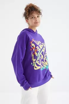 Темно-фиолетовая женская толстовка оверсайз с капюшоном и принтом спереди TOMMYLIFE