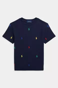 Темно- футболка-поло из хлопковой сетки с пони Polo Ralph Lauren, синий