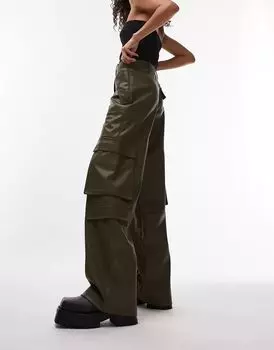 Темно-хаки брюки карго в стиле кантри из искусственной кожи Topshop