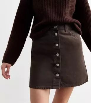 Темно-коричневая джинсовая мини-юбка на пуговицах спереди New Look, темно-коричневый
