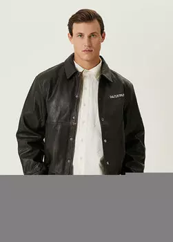 Темно-коричневая кожаная куртка с логотипом rovin Daily Paper