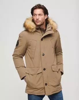 Темно-коричневая парка с капюшоном и отделкой из искусственного меха Superdry Everest