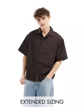 Темно-коричневая рубашка оверсайз из поплина с короткими рукавами ASOS DESIGN