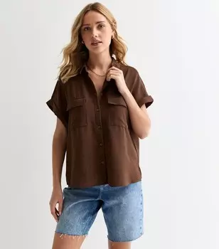 Темно-коричневая рубашка с коротким рукавом New Look, темно-коричневый
