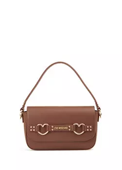 Темно-коричневая женская кожаная сумка с логотипом Love Moschino