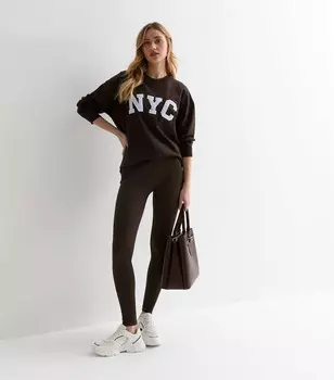 Темно-коричневые бесшовные леггинсы в рубчик New Look, темно-коричневый