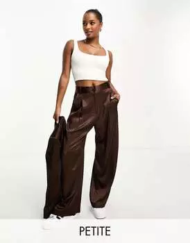Темно-коричневые комбинированные брюки широкого кроя со складками River Island