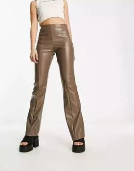 Темно-коричневые широкие брюки из искусственной кожи Heartbreak