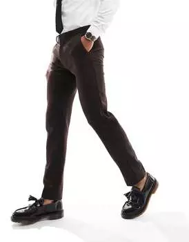 Темно-коричневые узкие брюки из шерстяной ткани ASOS Wedding