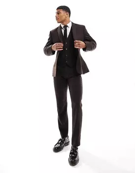 Темно-коричневые узкие костюмные брюки из шерстяной ткани ASOS DESIGN Wedding