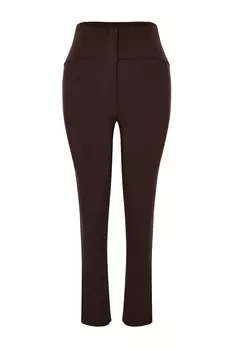 Темно-коричневые узкие тканые брюки сигаретного цвета с декоративной строчкой на талии Trendyol, коричневый