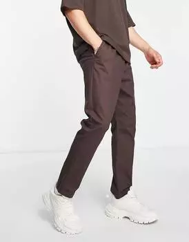 Темно-коричневые зауженные брюки чинос с эластичной талией ASOS DESIGN