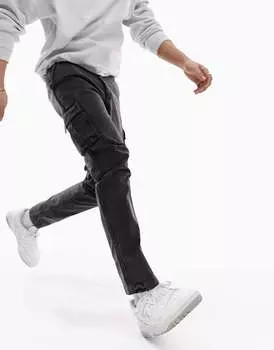 Темно-коричневые зауженные брюки-карго с объемными карманами ASOS