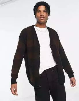 Темно-коричневый кардиган в крупную клетку New Look