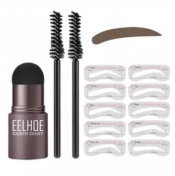 Темно-коричневый контурный штамп для бровей + набор трафаретов + расческа для бровей Inna marka