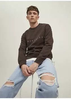 Темно-коричневый мужской свитшот с круглым вырезом Jack & Jones