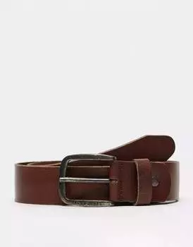 Темно-коричневый ремень из гладкой кожи Jack & Jones с пряжкой с логотипом
